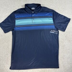 NWT XL Ben Hogan Blue Peacoat Stripe Short Sleeve Performance Polo UPF15 Classic